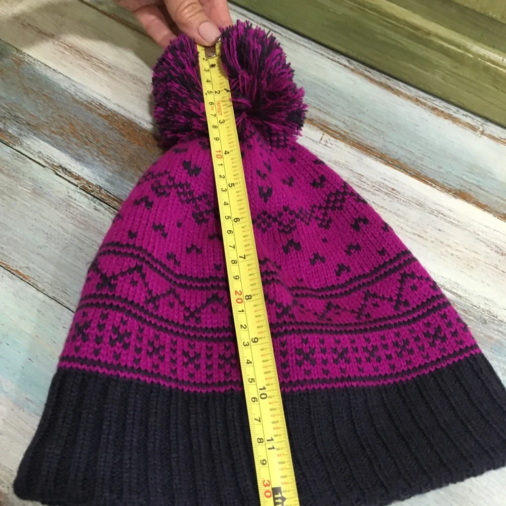 Columbia Kids' Unisex Purple and Black Pom-Pom Beanie One Size
